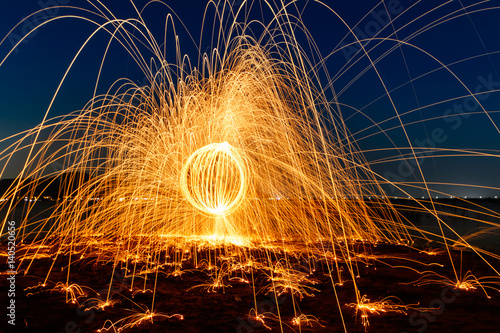 Ring of fire at the lake,Burning Steel Wool spinning