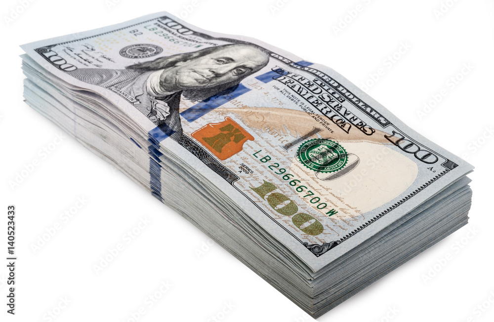 One hundred dollars banknotes isolated on white background
One hundred dollars banknotes isolated on white background