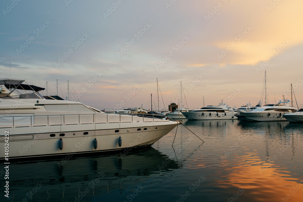 Fototapeta premium A beautiful view of the sea. Sea coast. Port with a large number of ships
