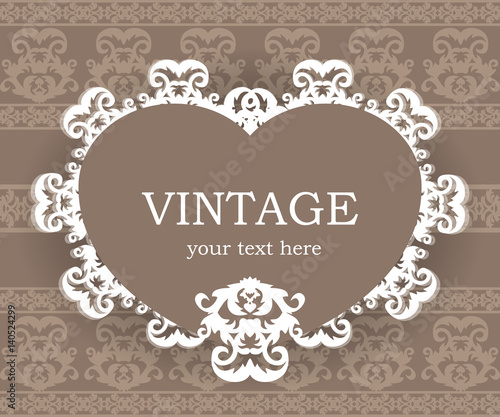 Beige classic frame. Vintage background. Elegant design element template with place for your text. Lace decoration for birthday greeting card, wedding invitation.