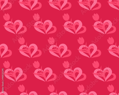 Vector seamless pattern with hearts and tulips