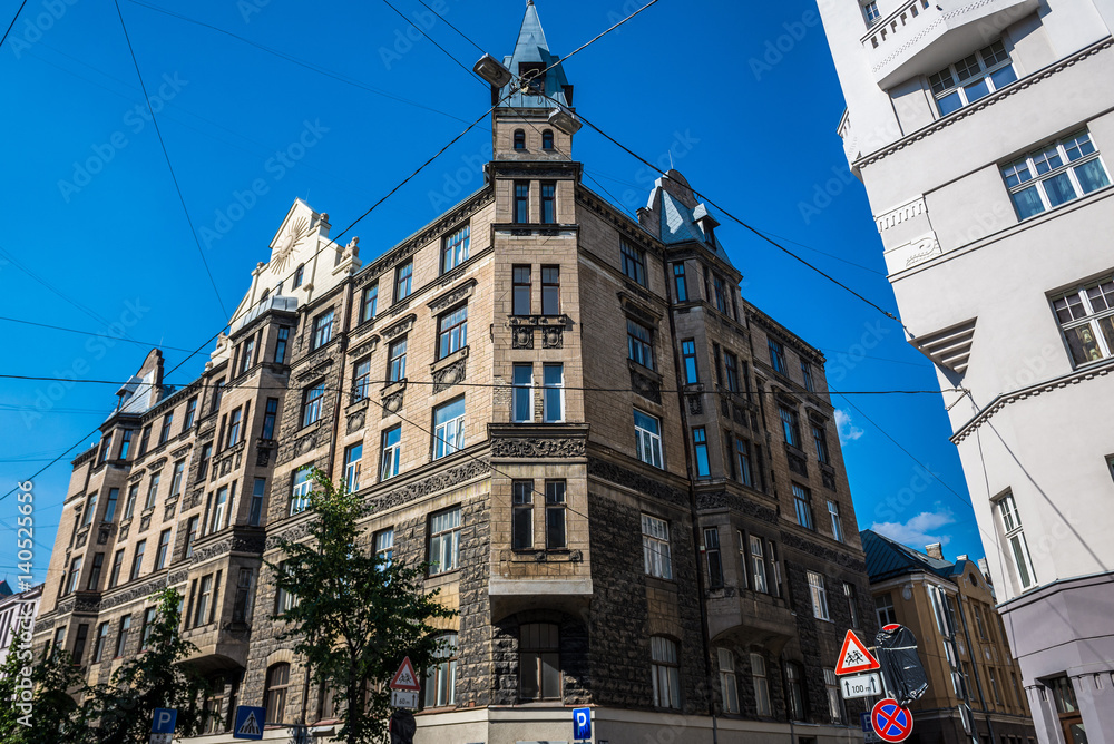 Fototapeta premium Apartment building on Gertrudes Street in Riga, Latvia