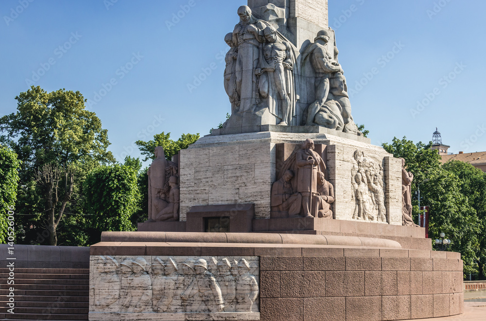 Obraz premium Details of base of Freedom Monument in Riga, Latvia