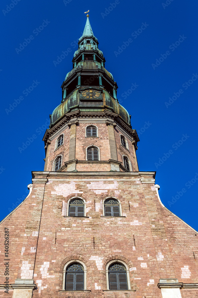 Tower of Lutheran church of St Peter, Old City of Riga, Latvia