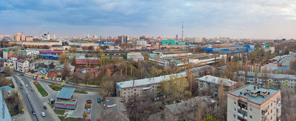 Panorama cityscape view from rooftop of Voronezh in cloudy day