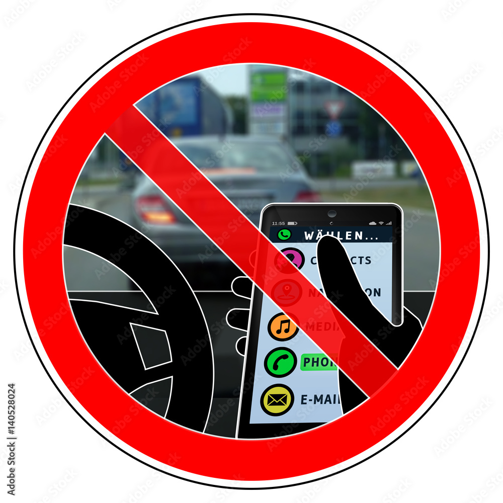srr202 SignRoundRed - german - Verbotszeichen: Strafverfolgung / Handy in  der Hand am Steuer verboten - english - mobile phone / prosecutions for  using mobile phones while driving - xxl g5108 Stock Illustration | Adobe  Stock