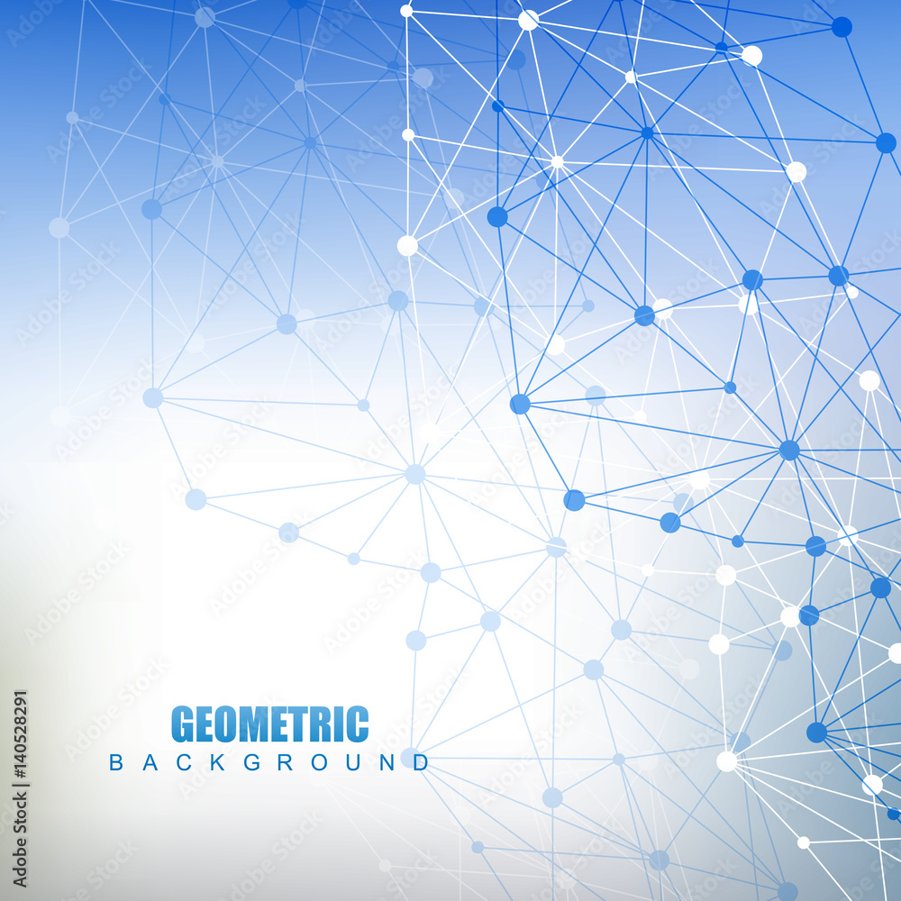 Geometric abstract background with connected line and dots. Structure molecule and communication. Scientific concept for your design. Medical, technology, science background. Vector illustration. Geometric abstract background with connected line and dots. Structure molecule and communication. Scientific concept for your design. Medical, technology, science background. Vector illustration.