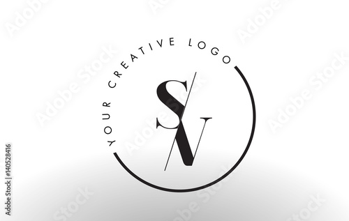 SV Serif Letter Logo Design with Creative Intersected Cut.