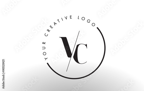 VC Serif Letter Logo Design with Creative Intersected Cut.