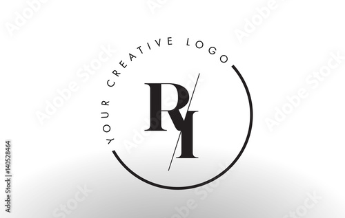 RI Serif Letter Logo Design with Creative Intersected Cut.