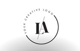 LA Serif Letter Logo Design with Creative Intersected Cut.