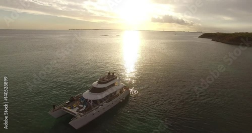 Aerial View of Boat Party with Sunset in Paradise Islands in Bahamas