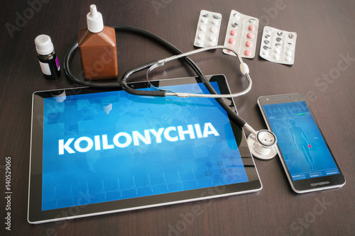 Koilonychia (cutaneous disease) diagnosis medical concept on tablet screen with stethoscope photo
