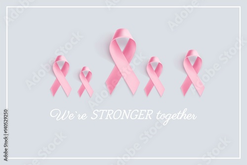 Breast Cancer Awareness Ribbon Background. We are stronger together slogan. Vector illustration