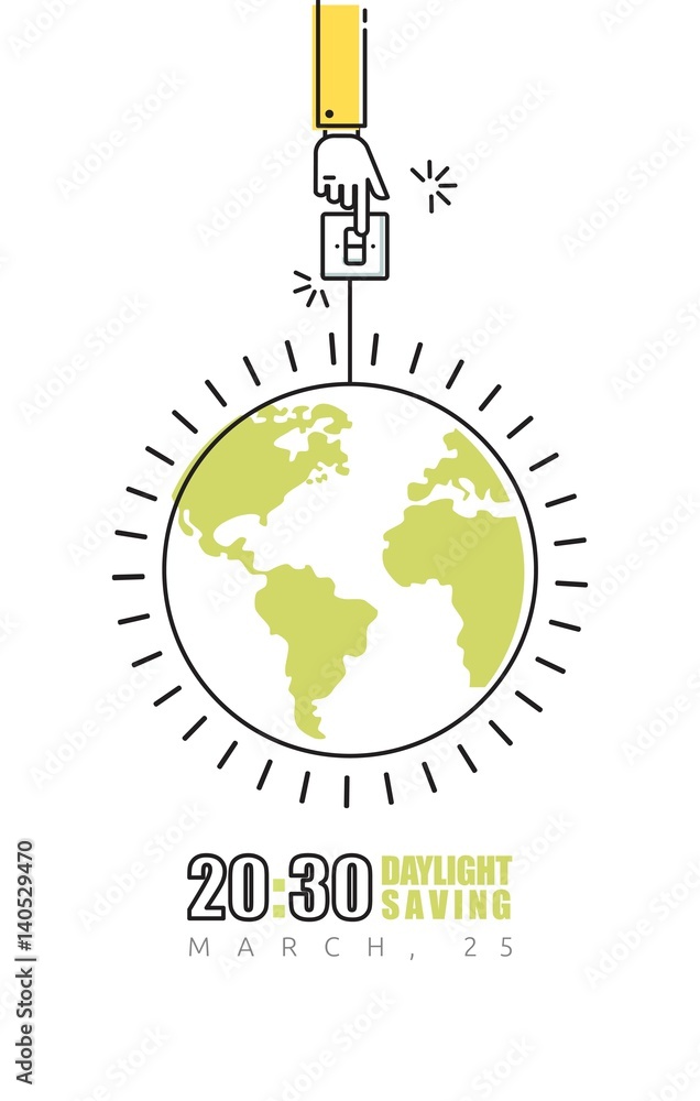 Earth hour poster with hand turning off the light and planet. Vector illustration Earth hour poster with hand turning off the light and planet. Vector illustration