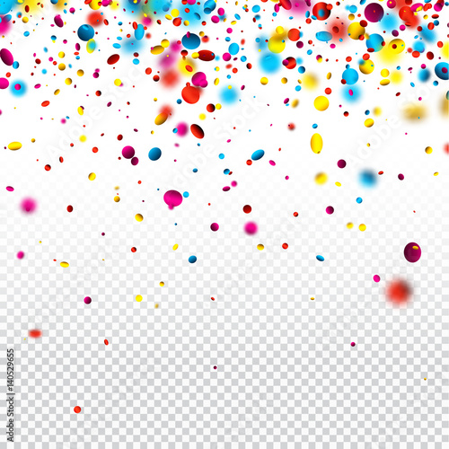 Festive background with colorful confetti.