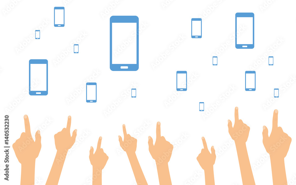 Hände zeigen auf Smartphones Hände zeigen auf Smartphones