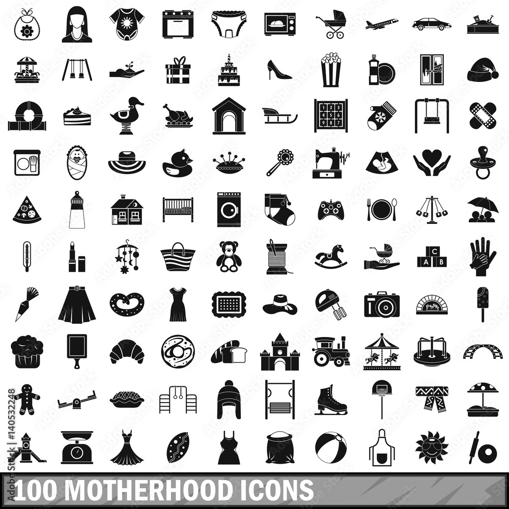 100 motherhood icons set, simple style Stock Vector | Adobe Stock