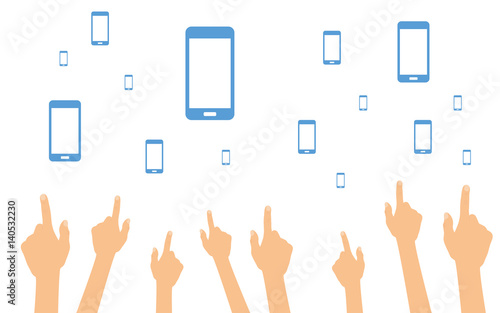 Hände zeigen auf Smartphones