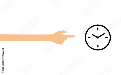 Hand zeigt auf Uhr