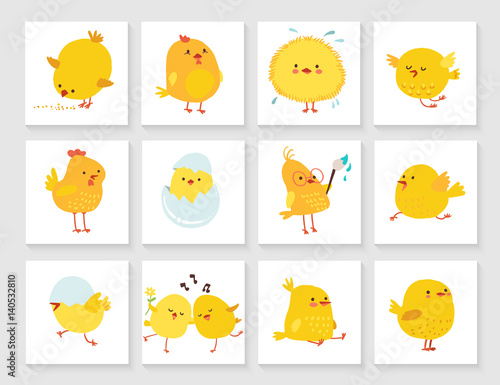 Set of easter greeting card for kids with chick