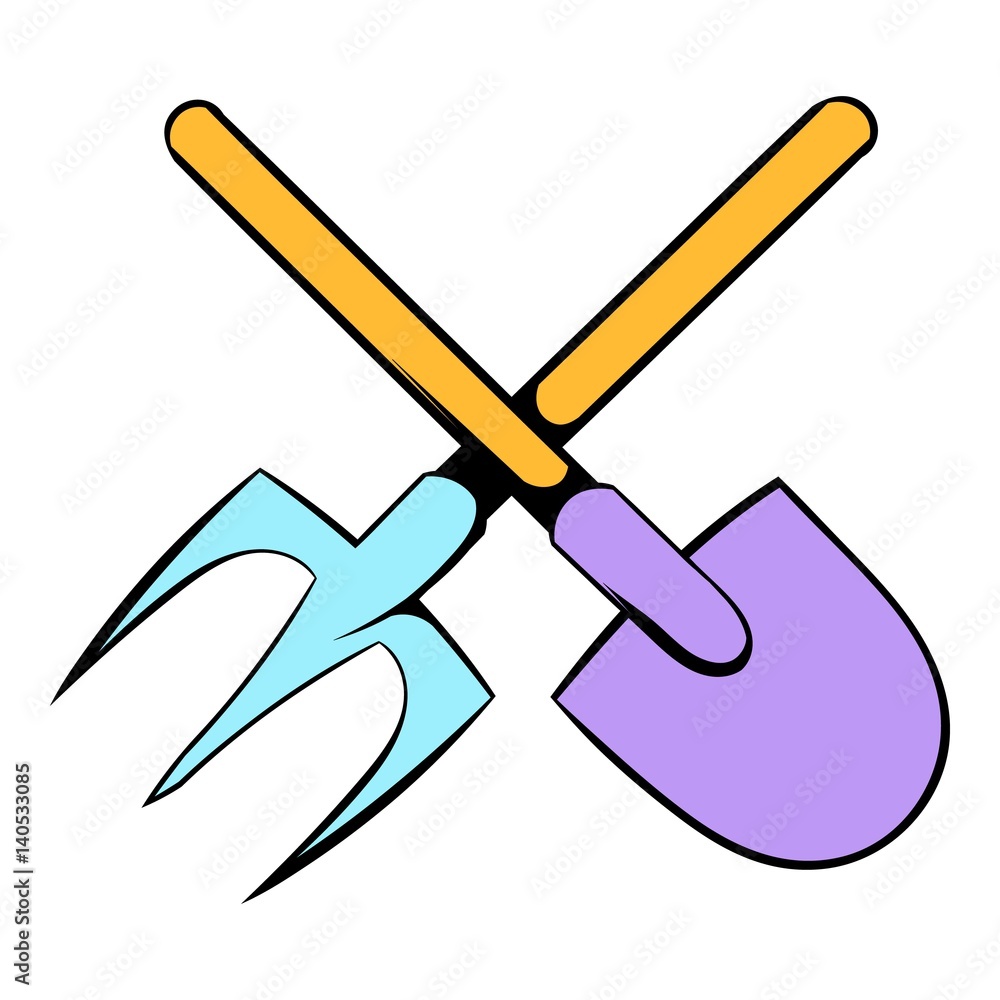 Shovel and pitchfork icon cartoon Shovel and pitchfork icon cartoon