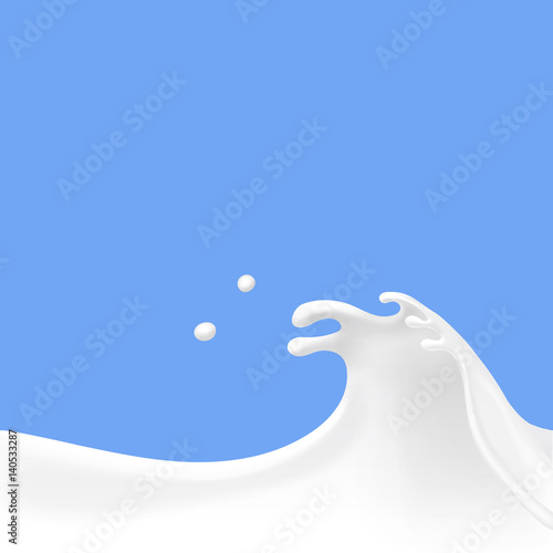 Milk wave on blue background. Splash of yogurt cream vector illustration Vector