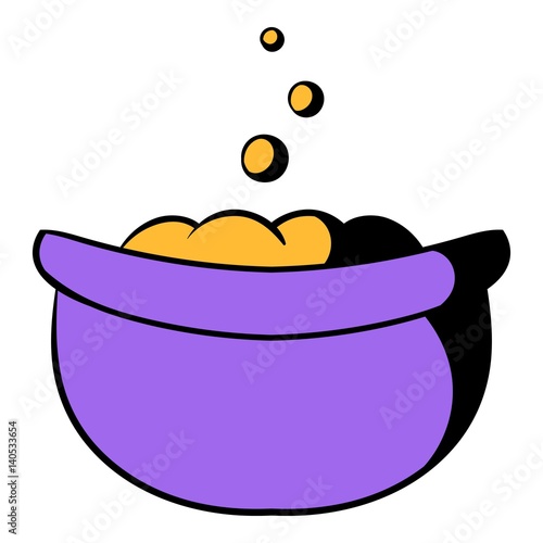 Witch cauldron with potion icon cartoon