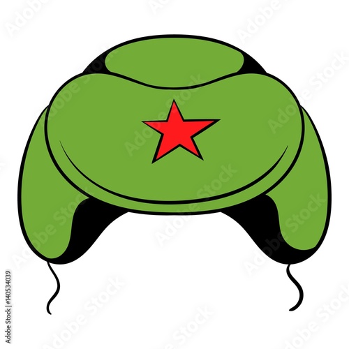 Soviet military cap earflaps icon cartoon