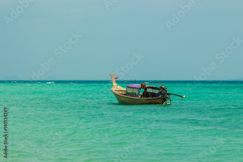 Traditional thai longtail boat near Poda island  Koh Poda  beach in Andaman sea  Krabi province  Thailand