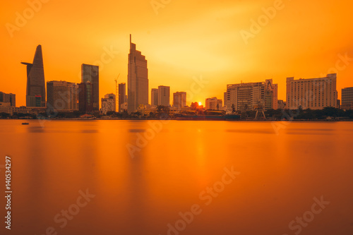Ho Chi Minh city  Vietnam - March 06  201  Colorful sunset on Sai Gon river