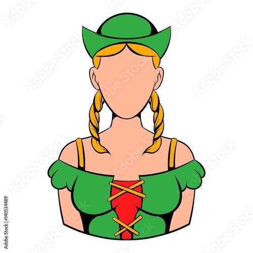 Girl in traditional Bavarian costume icon cartoon