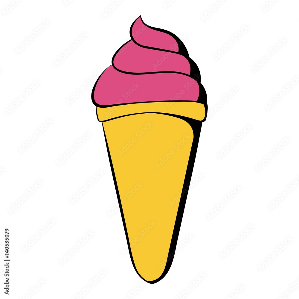 Pink ice cream in a waffle cone icon cartoon