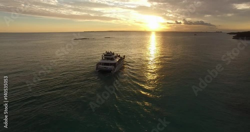 Aerial View of Boat Party with Sunset in Paradise Islands in Bahamas