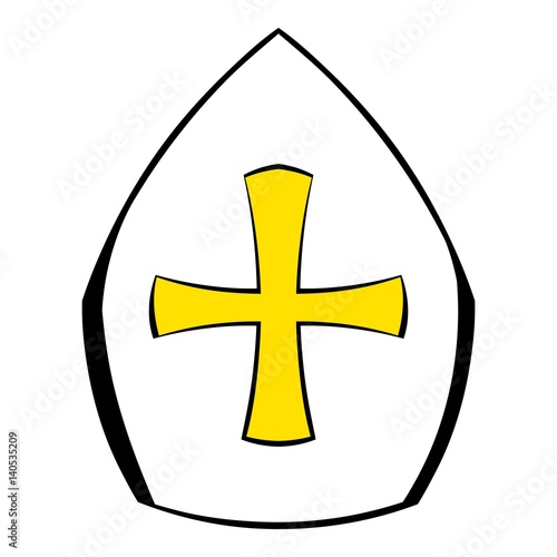 Papal tiara, hat with cross icon cartoon