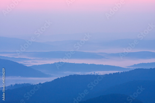 Foggy landscape in Bieszczady Mountains, Poland, Europe © dziewul