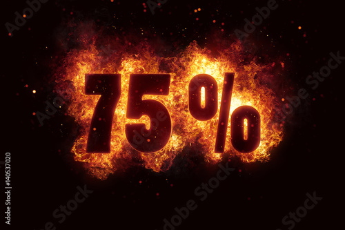 burning 75 percent sign discount offer fire off