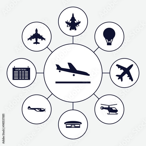 Set of 9 flight filled icons