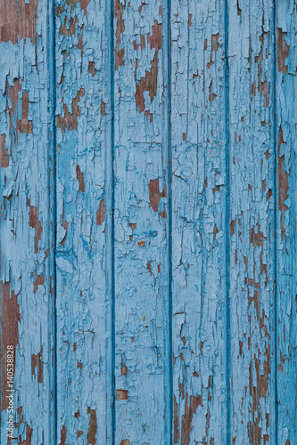 Blue vintage wood background with peeling paint horizontal