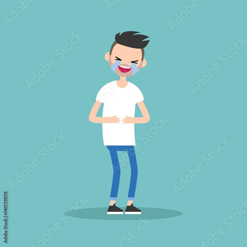 laughing out loud bearded man / flat vector editable illustration