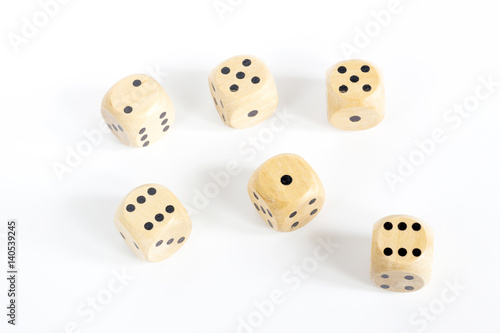Wooden six sides dices, isolated