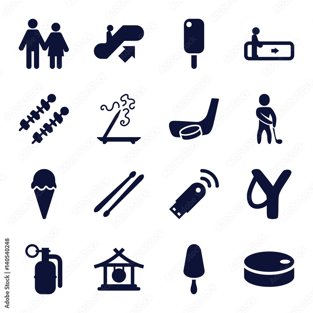 Set of 16 stick filled icons Set of 16 stick filled icons