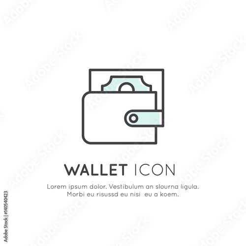 Vector Icon Style Illustration of Wallet with Cash Money Currency, Income, Savings and Revenue Symbol, Online App Secure Payment, Isolated Minimalistic Object