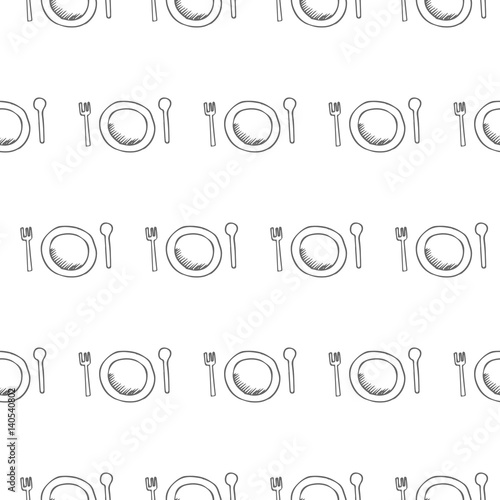 a plate with a fork and spoon seamless vector pattern