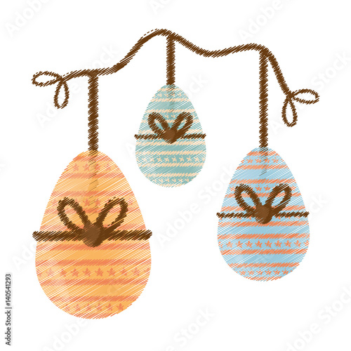 drawing hang easter eggs wrap rope vector illustration eps 10