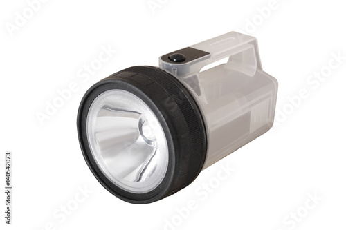 Flashlight with a large reflector. Isolated