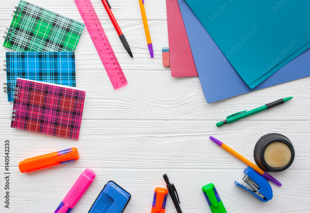 Business Objects office expanded in composition on a table Business Objects office expanded in composition on a table