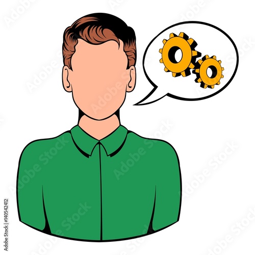 Businessman and gears in speech cloud icon cartoon