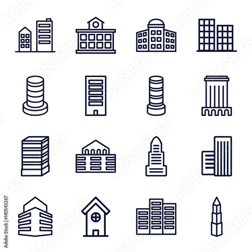 Set of 16 skyscraper outline icons