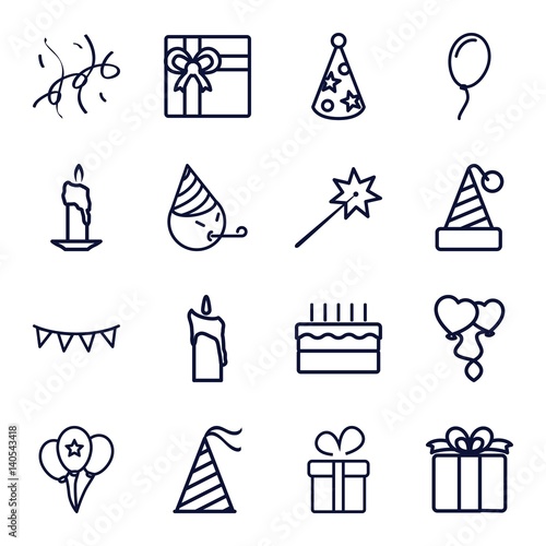 Set of 16 birthday outline icons